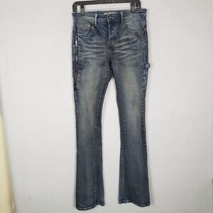 Valabasas Stacked Denim Jeans Dark Wash Flare Side Zipper Y2K Indie Sleeze Sz 29